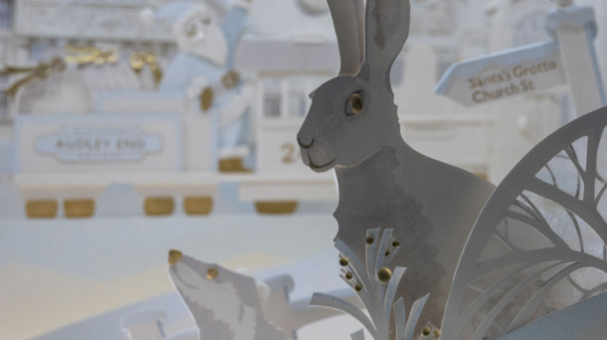 Paper installation with hare and Angela Reed shop