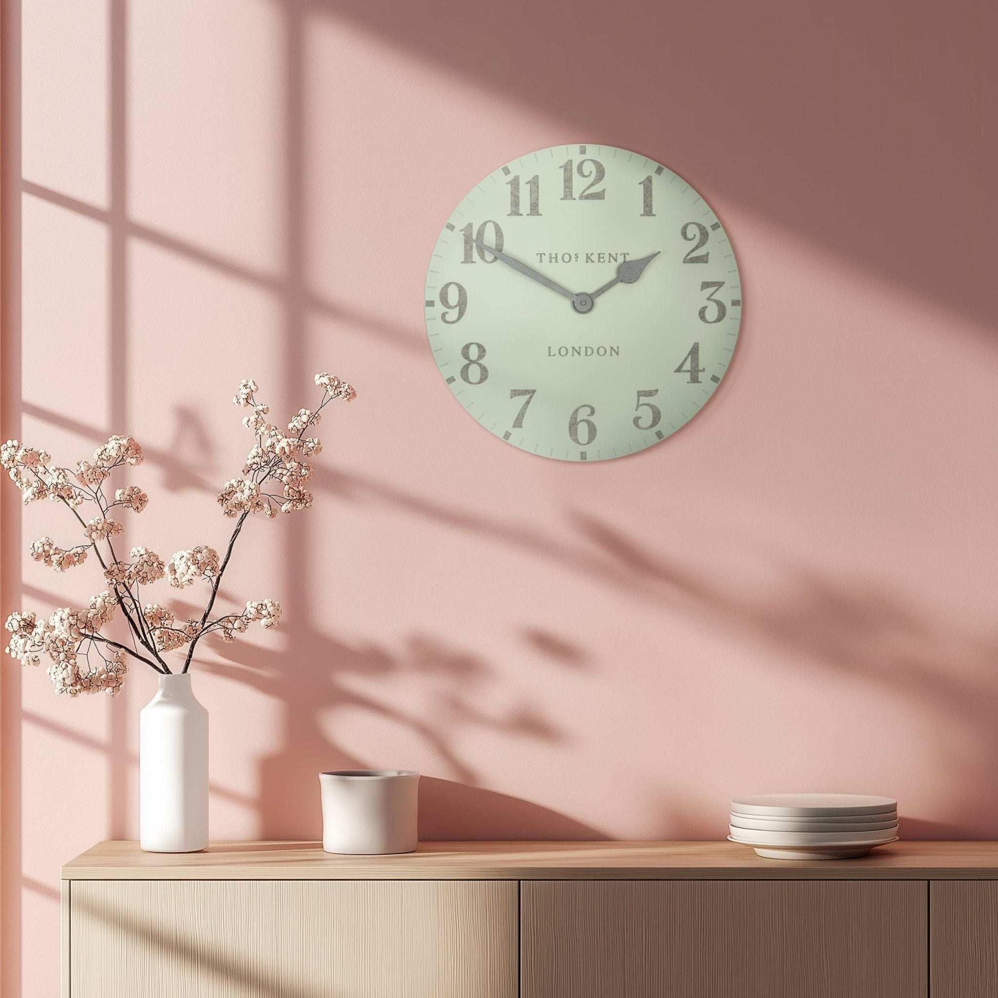 12" Arabic Wall Clock, Pearl Green