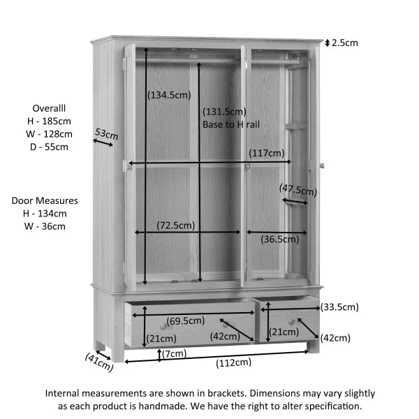 Malmo Triple Wardrobe with 2 Drawers