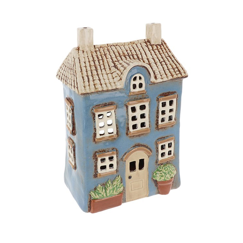 Pottery Tealight Tall Garden House, Blue