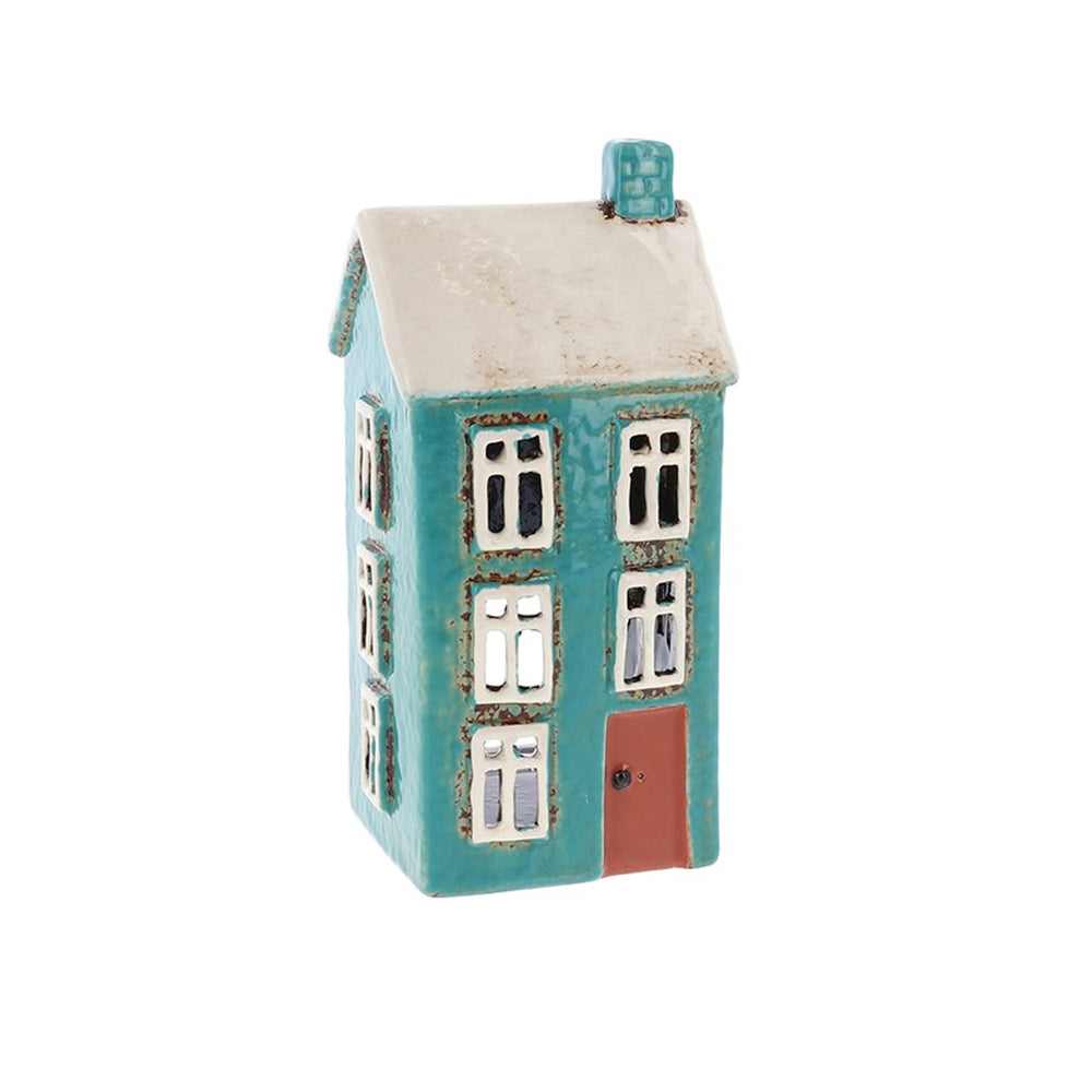 Pottery Village Mini Tealight House, Teal