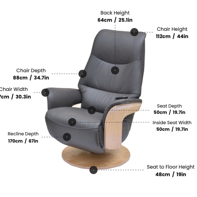 Utah Powered Reclining Chair Utah - Charcoal,Utah - Pale Grey,Utah - Navy