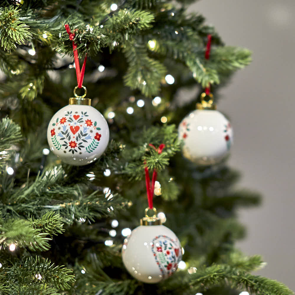 Alpine White Ceramic Bauble, Assorted Colours - Angela Reed - Christmas Decorations