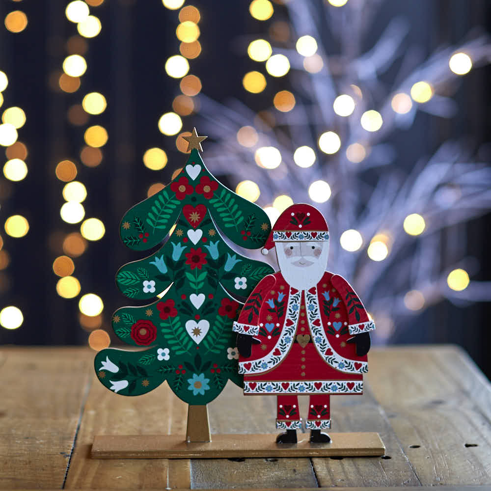 Alpine Wood Santa with Tree Decoration - Angela Reed - Christmas Decorations