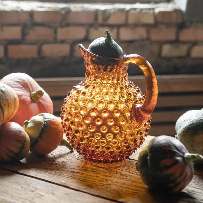 Amber Glass Hobnail Jug