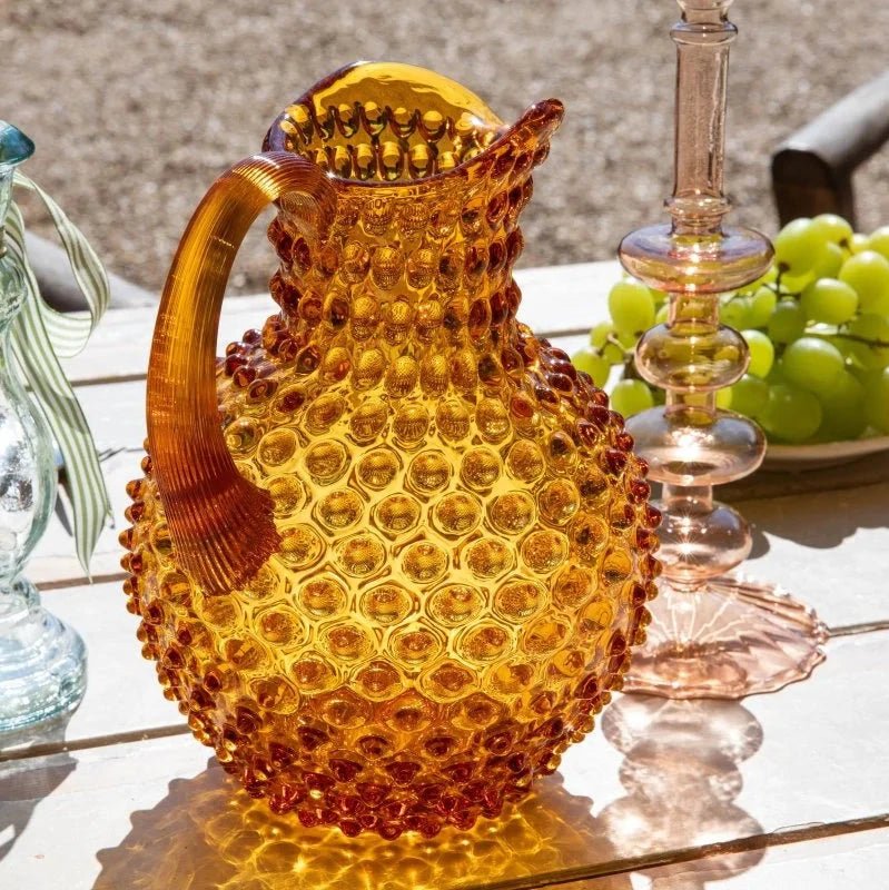 Amber Glass Hobnail Jug