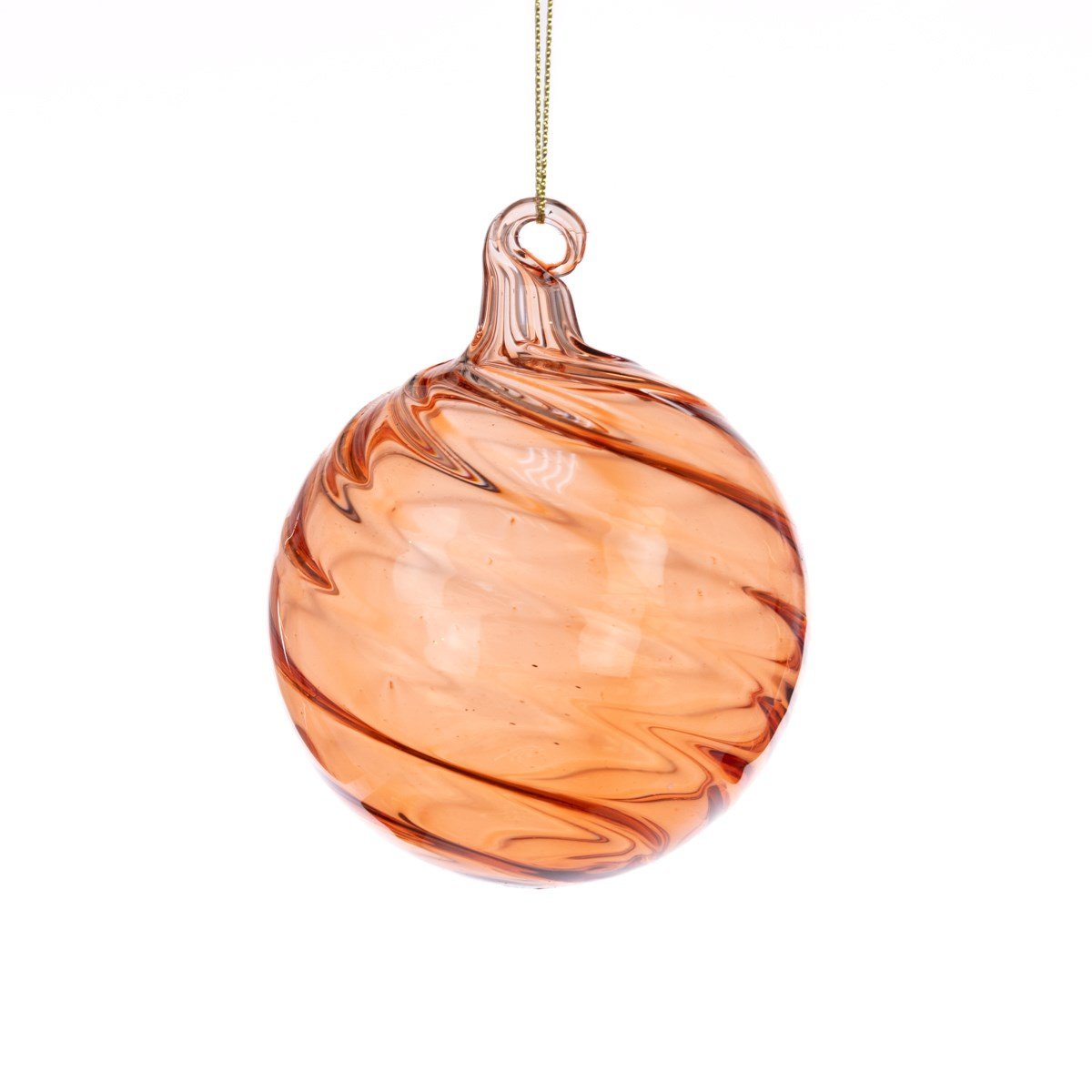 Amber Glass Ribbed Bauble, Small
