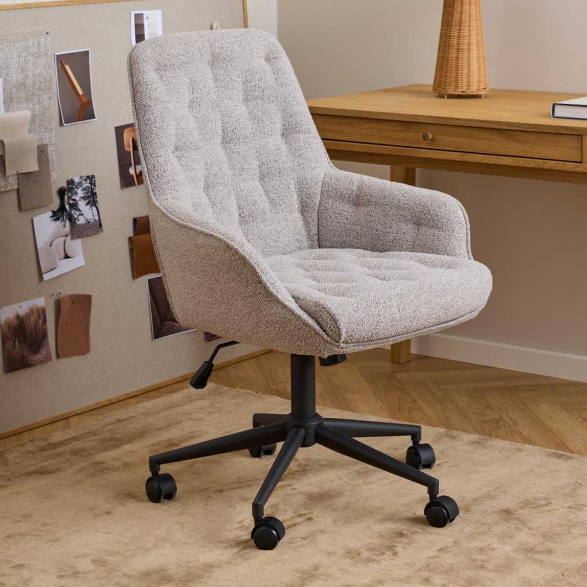 Anderson Desk Chair Tan Faux Leather,Beige Fabric