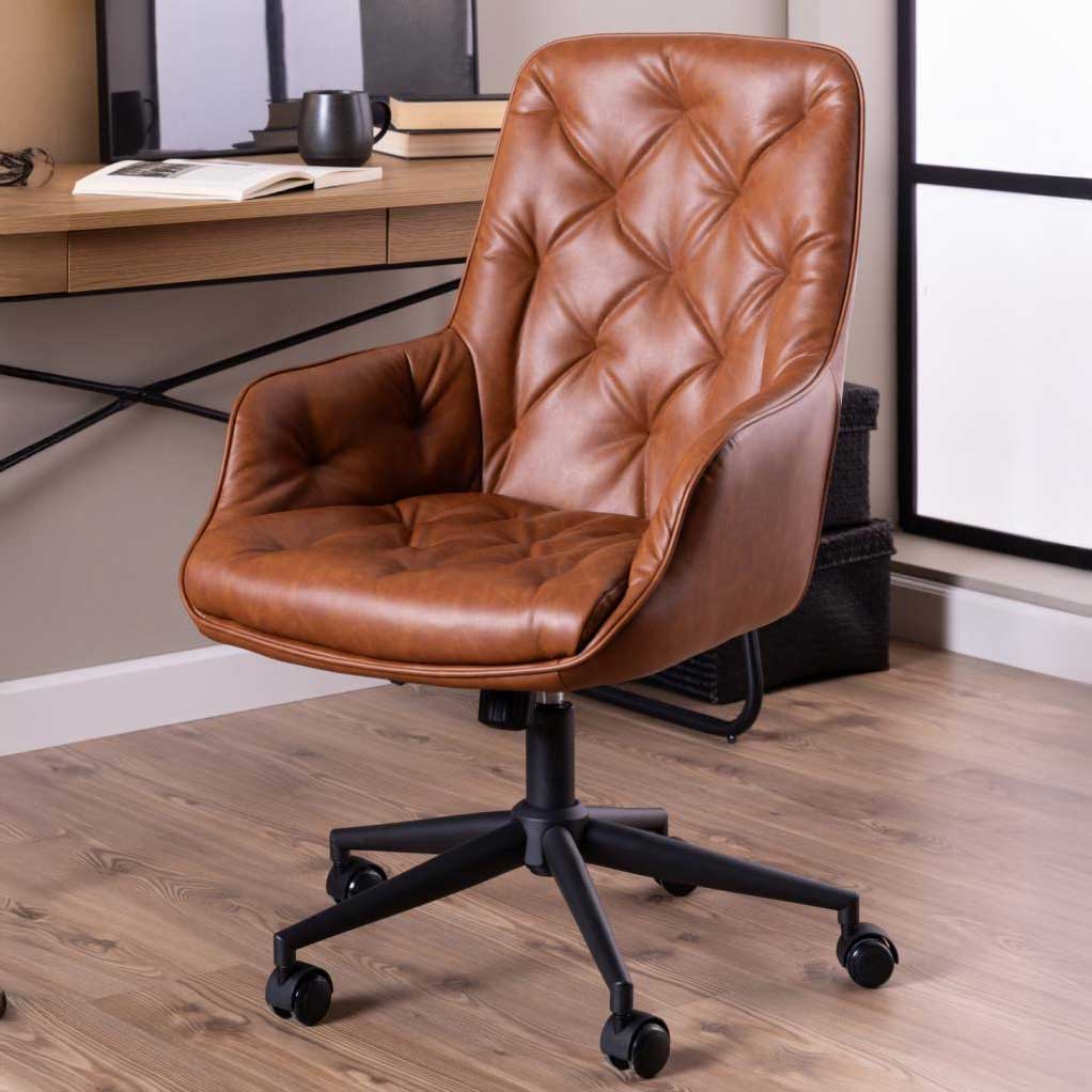 Anderson Desk Chair Tan Faux Leather,Beige Fabric