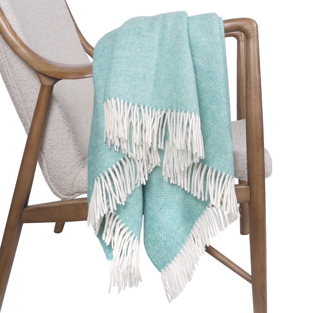 Aqua Shetland Herringbone Throw by Bronte
