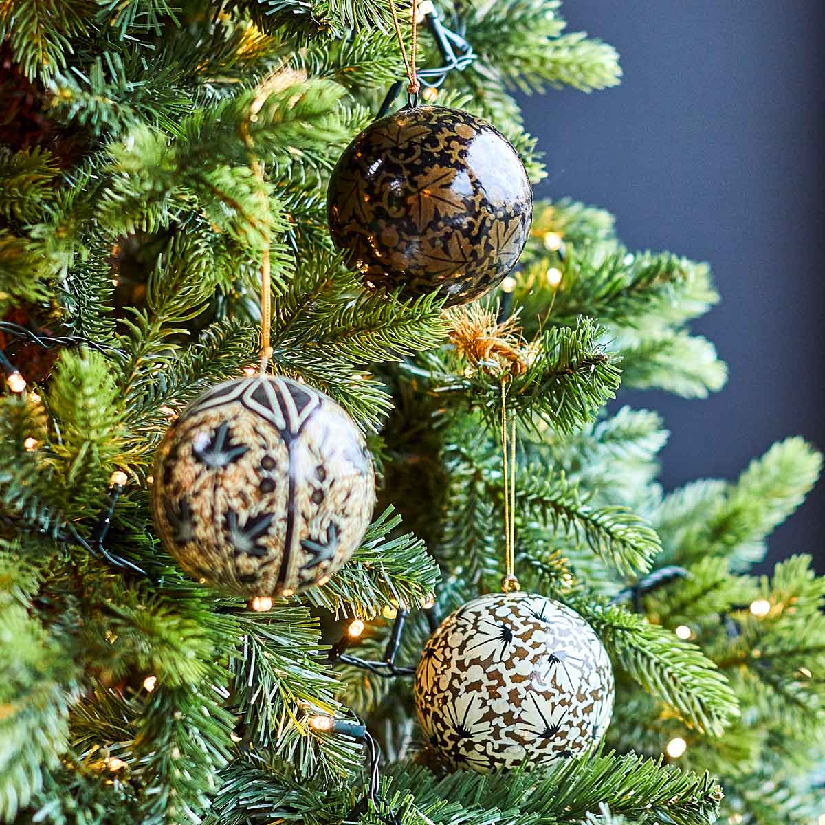 Assorted Hand-painted Black, Gold and White Baubles