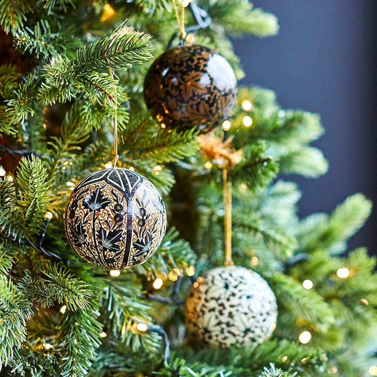 Assorted Hand-painted Black, Gold and White Baubles