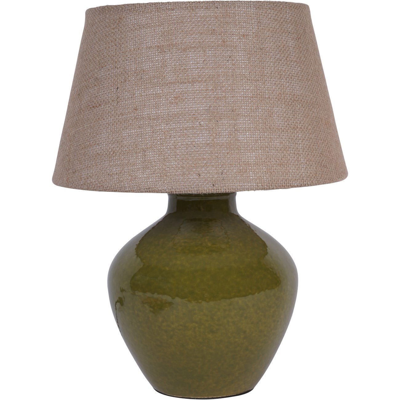 Aubrey Green Ceramic Lamp With Hessian Shade, Small