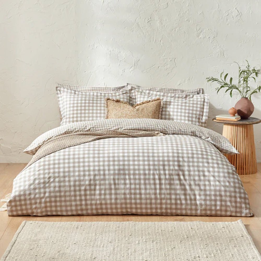 Barton Check Reversible Duvet Cover Set, Natural Superking(6'),Kingsize(5'),Single(3'),Double(4'6")
