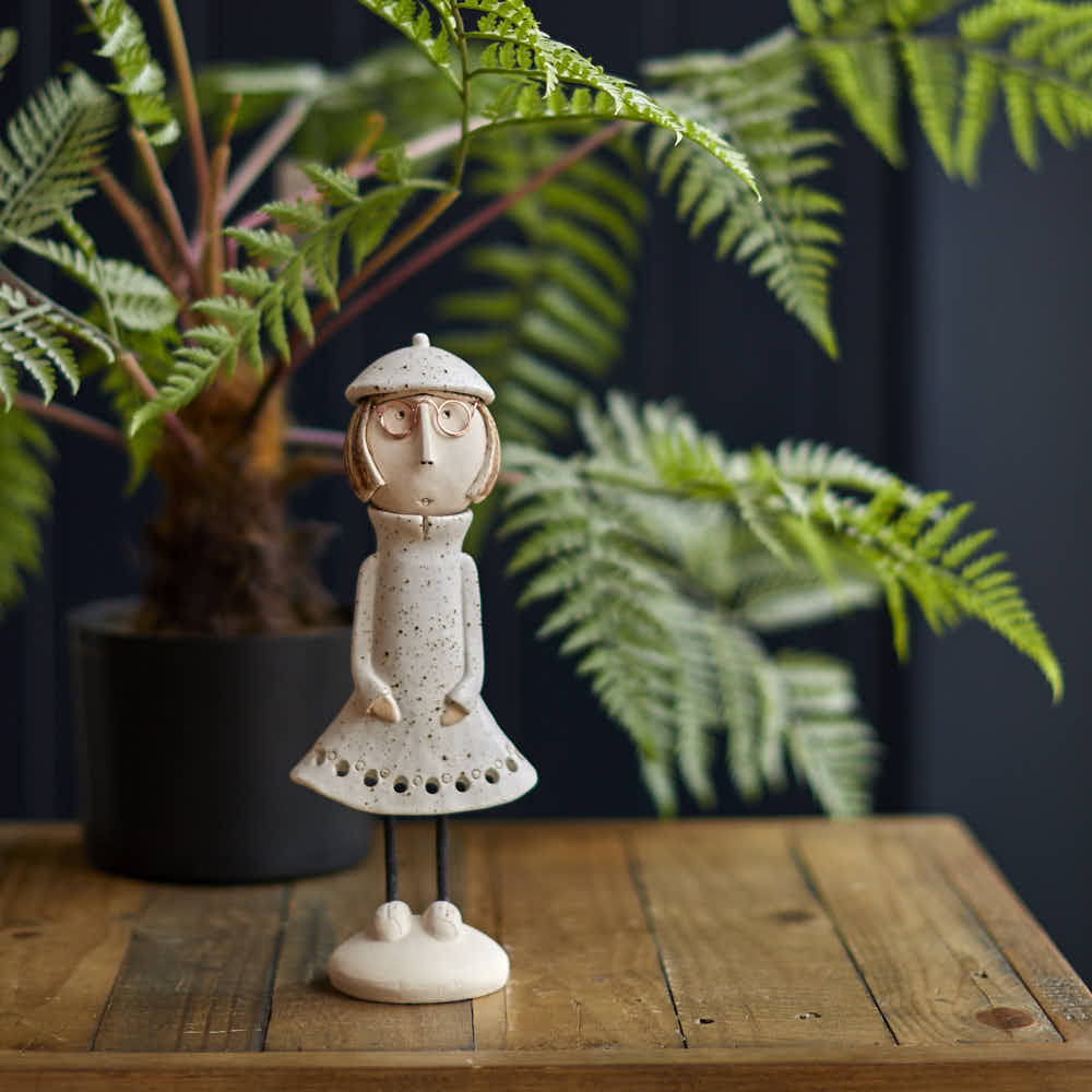 Best Friend Female in White Dress with Bob Statue - Angela Reed -