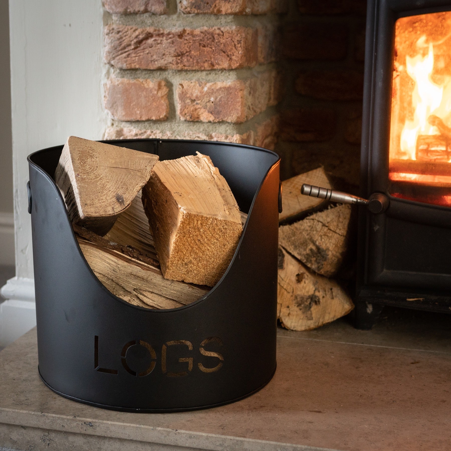 Black Finish Logs And Kindling Buckets & Matchstick Holder - Angela Reed -
