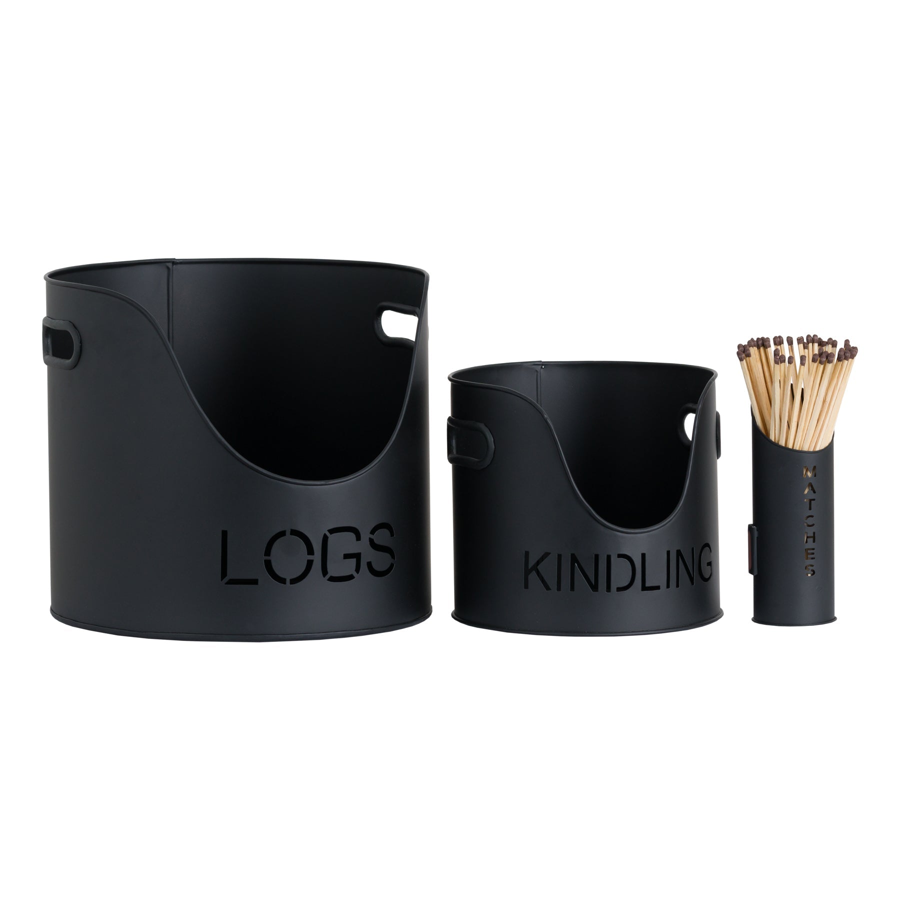 Black Finish Logs And Kindling Buckets & Matchstick Holder - Angela Reed -