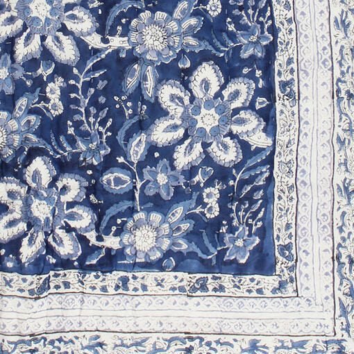 Blue and White Floral Print Cotton Bedspread - Angela Reed -