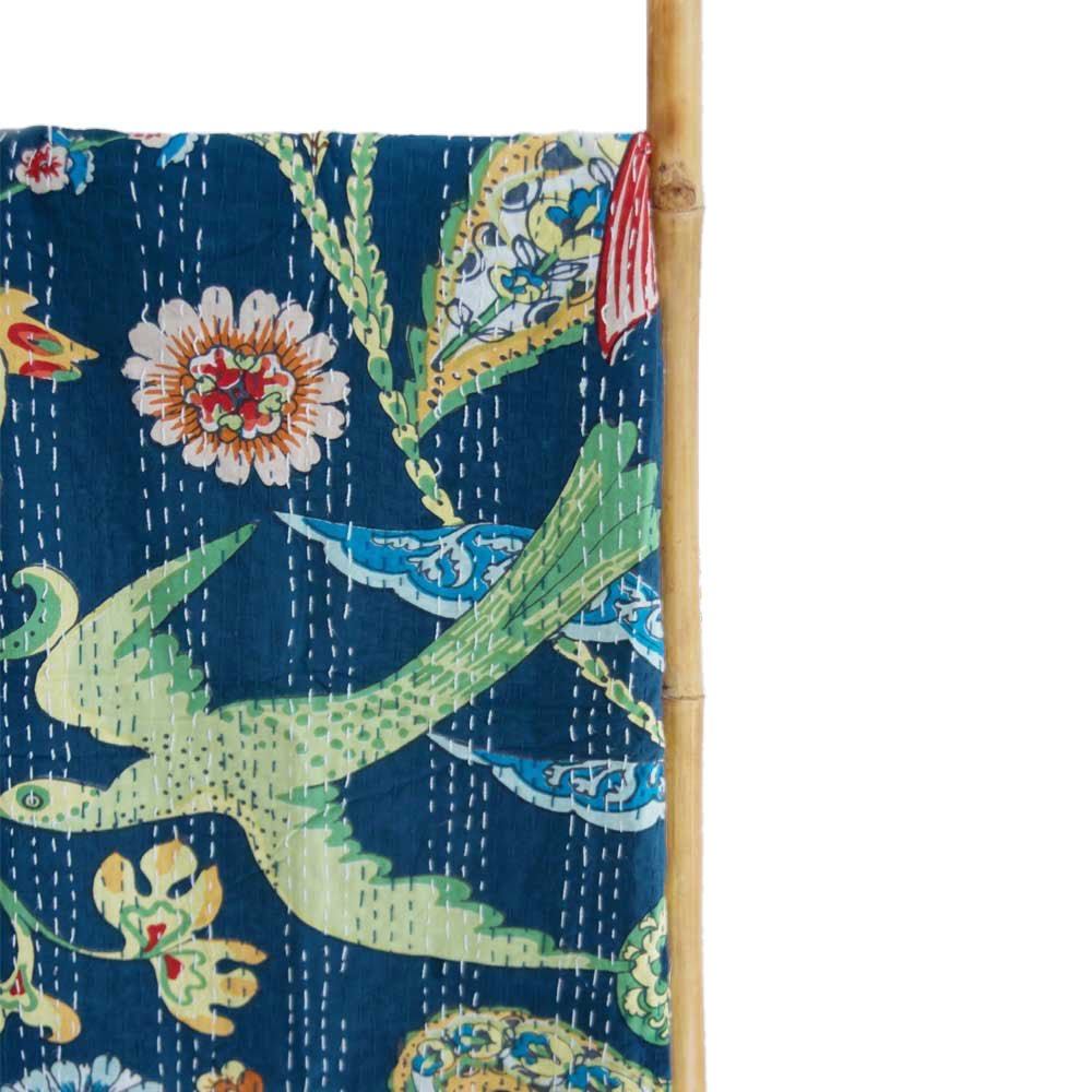 Blue Floral, Exotic Bird Kantha Throw, 150 x 230cm
