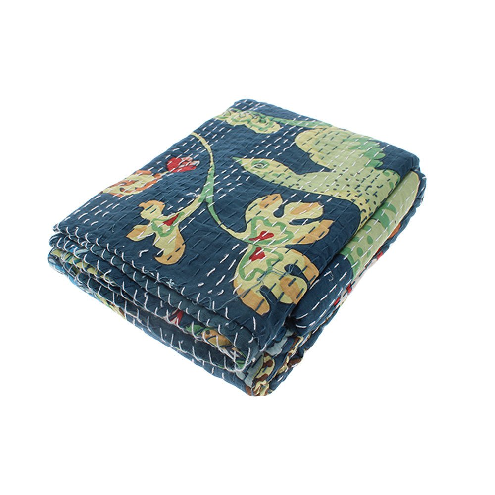 Blue Floral, Exotic Bird Kantha Throw, 150 x 230cm