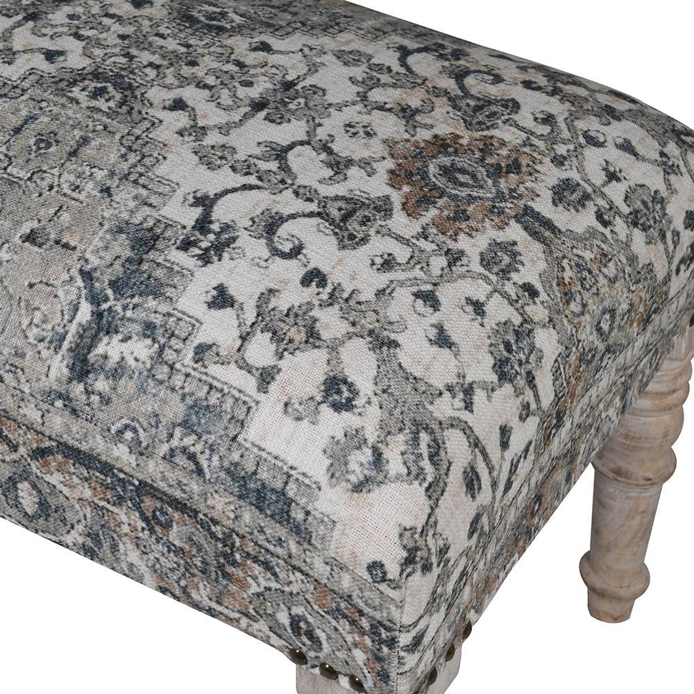 Blue Turkish Rug Pattern Bench