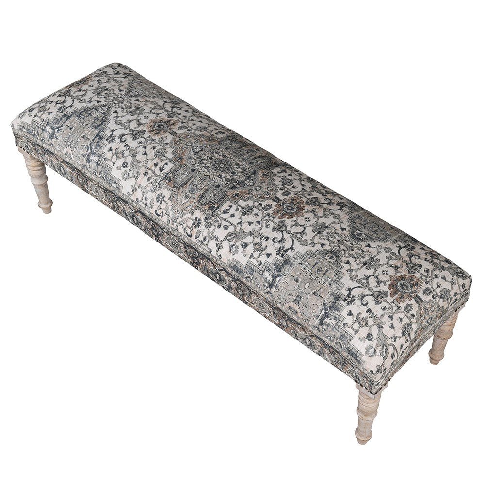 Blue Turkish Rug Pattern Bench