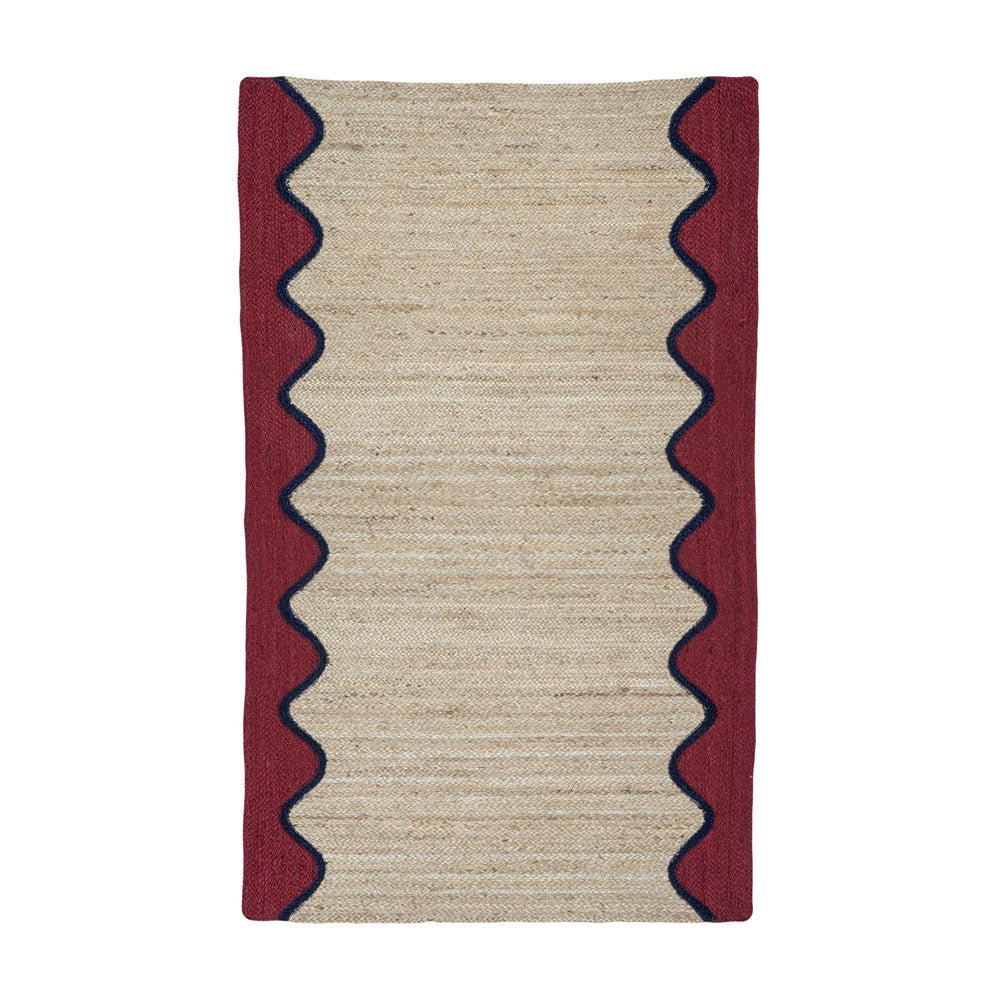 Burgundy Wave Jute Rectangular Rug, 2' x 6'