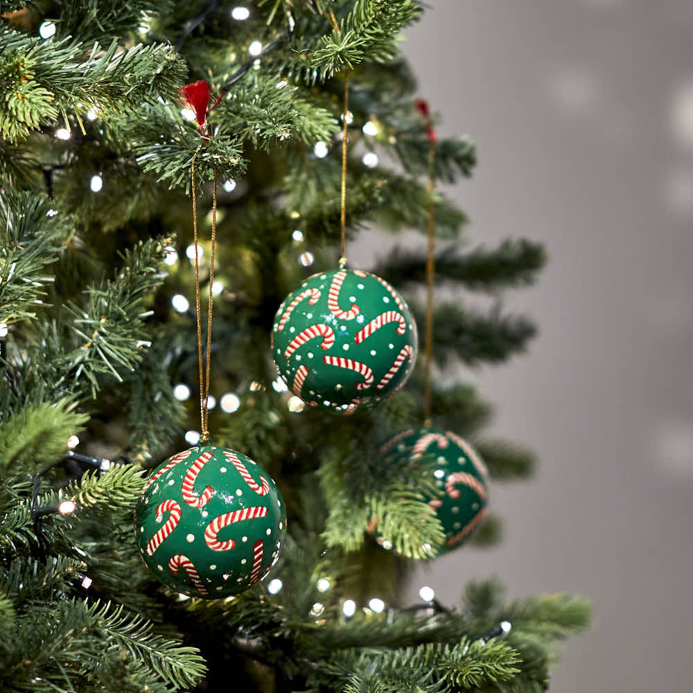 Candy Cane Papier Mache Bauble