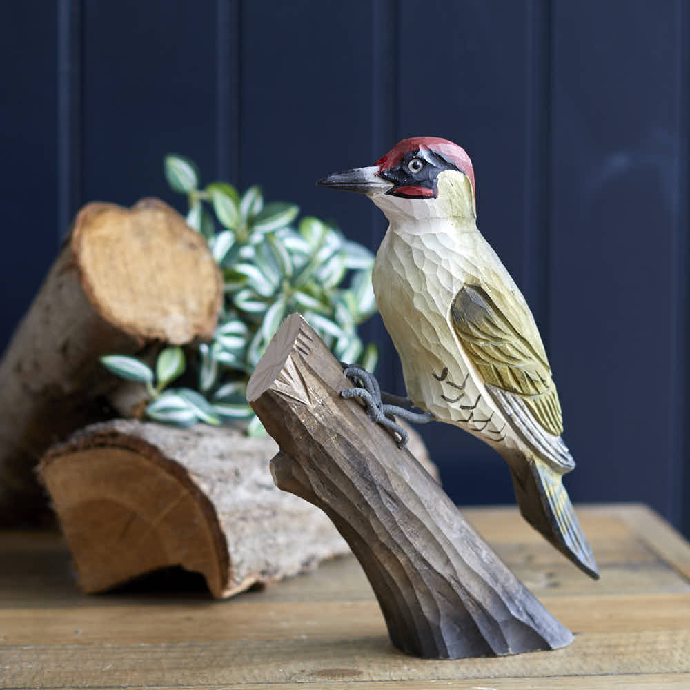 Carved Wooden Green Woodpecker - Angela Reed -