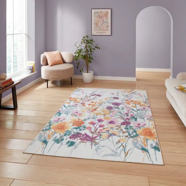 Catherine Lansfield Country Floral Rug, Yellow 61 x 170cm,76 x 150cm,76 x 230cm,122 x 170cm,152 x 230cm