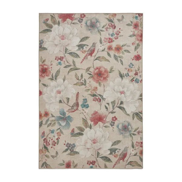Catherine Lansfield Pippa Floral Rug, Natural 61 x 170cm,76 x 150cm,76 x 230cm,122 x 170cm,152 x 230cm
