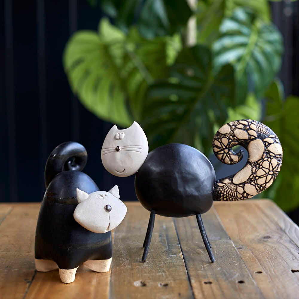 Ceramic Bushy Tail Cat, Black - Angela Reed -