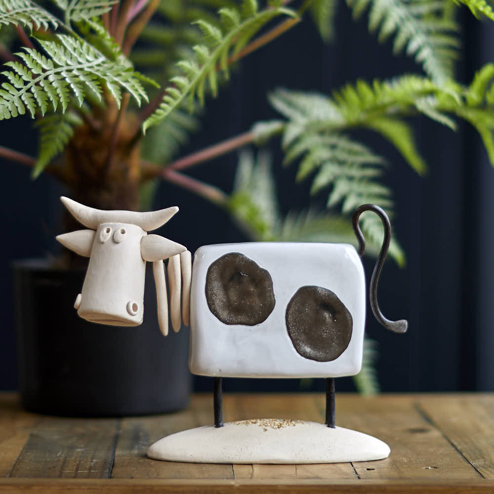 Ceramic Cow, White - Angela Reed -