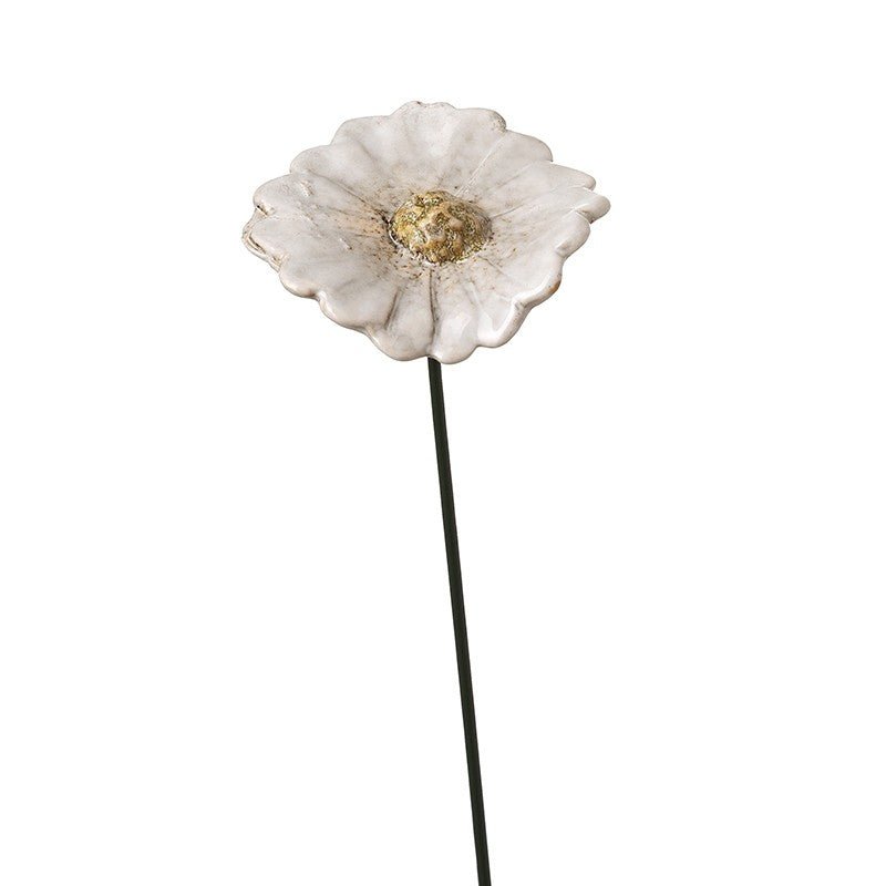 Ceramic Daisy on a Stake, White