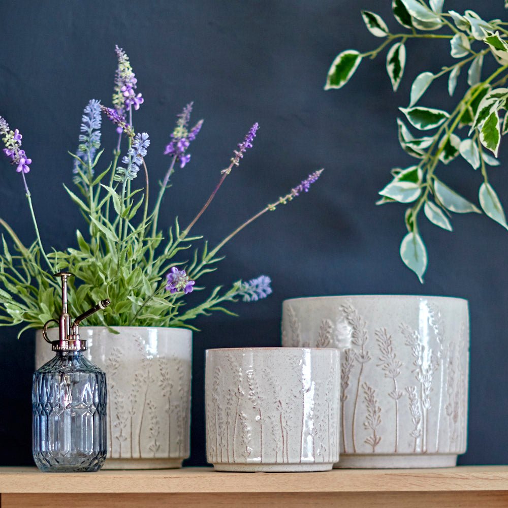 Ceramic Plant Pot, White Rustic Lavender Extra Large,Large,Small