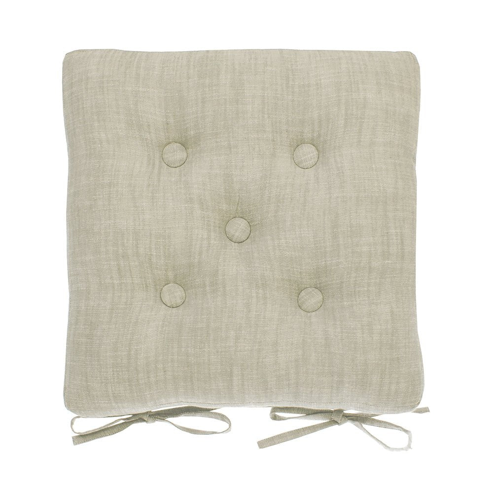 Chambray Seat Pad Cushion with Ties, Natural