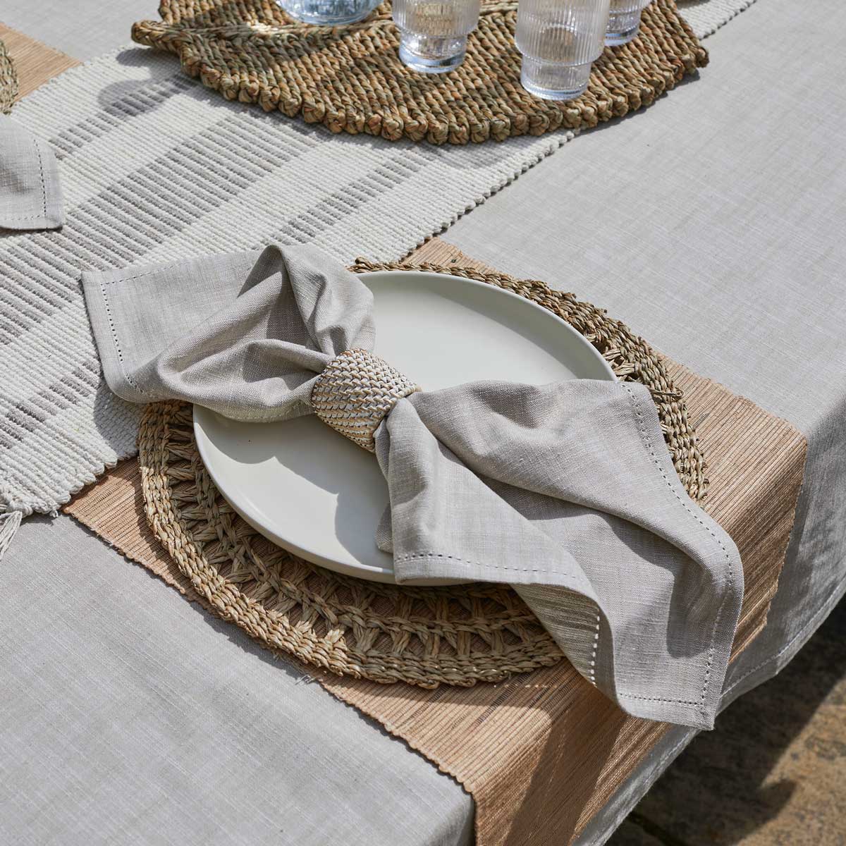 Chambray Seat Pad Cushion with Ties, Natural