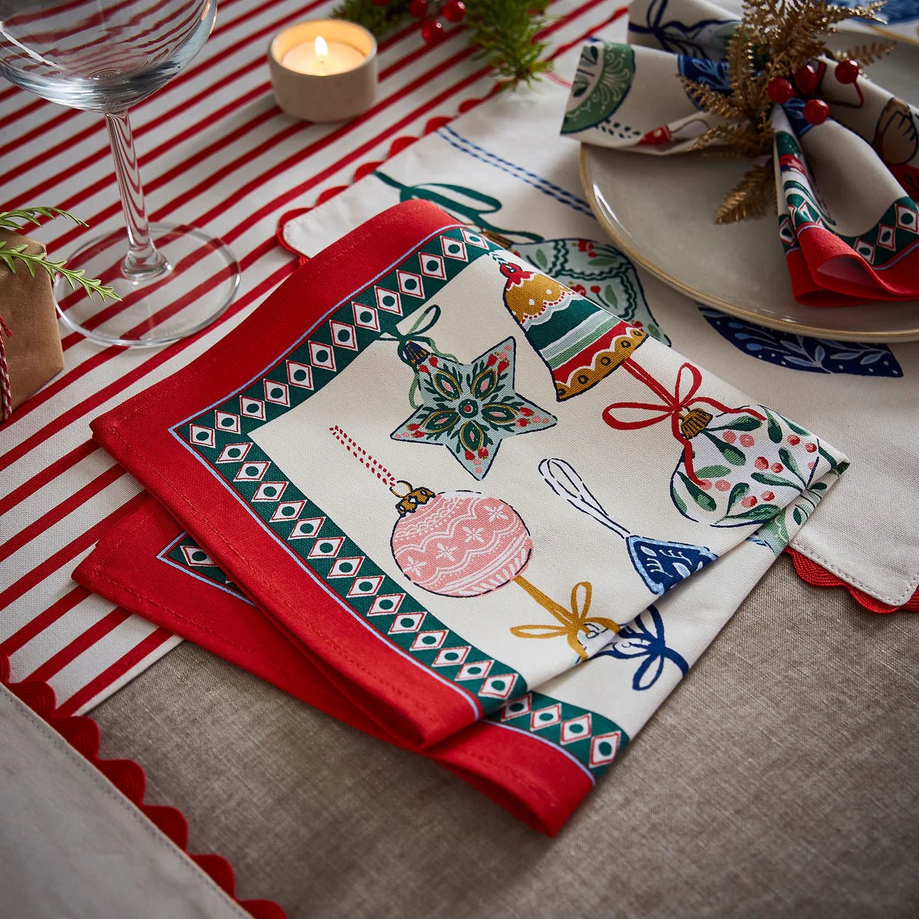 Christmas Ornaments Cotton Table Runner