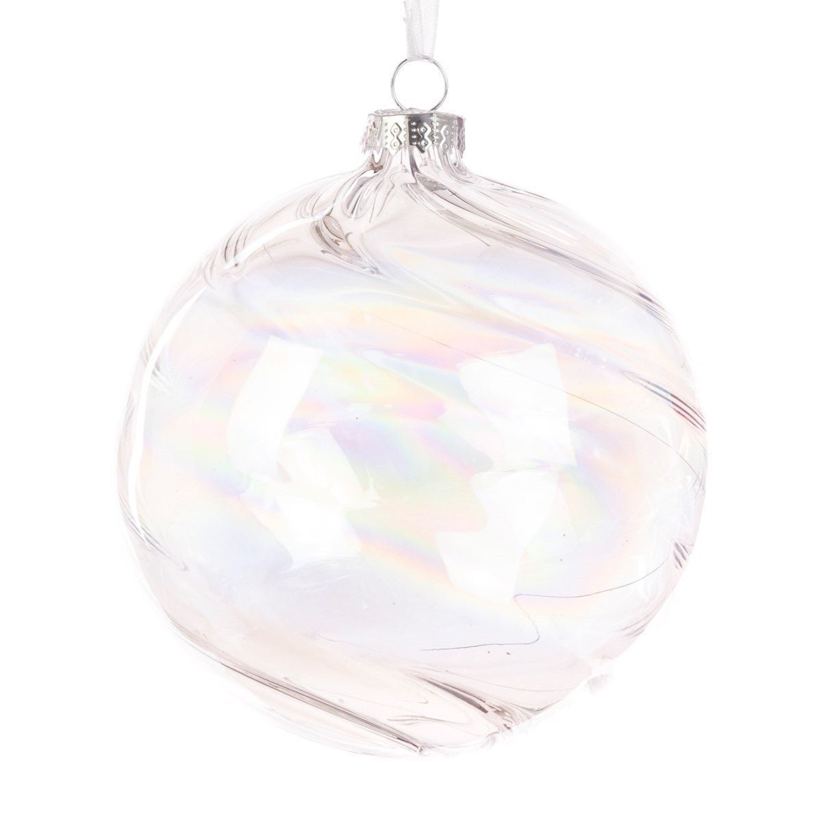 Clear Glass Ribbed Bauble, Large