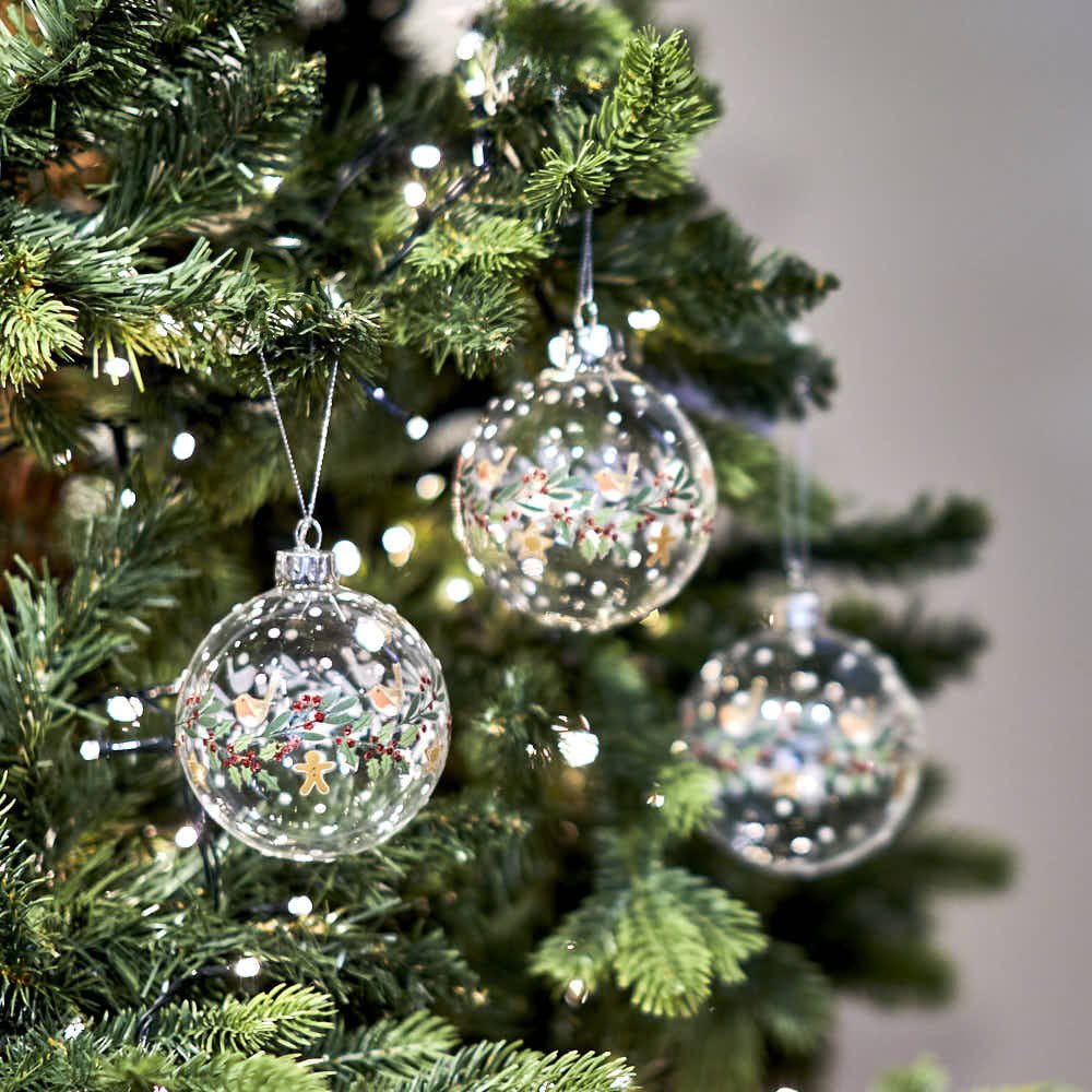 Clear Robin & Holly Glass Bauble - Angela Reed - Christmas Decorations