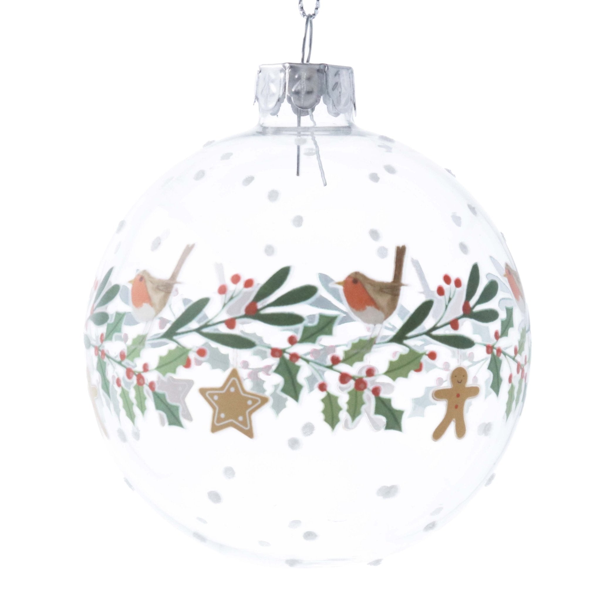 Clear Robin & Holly Glass Bauble