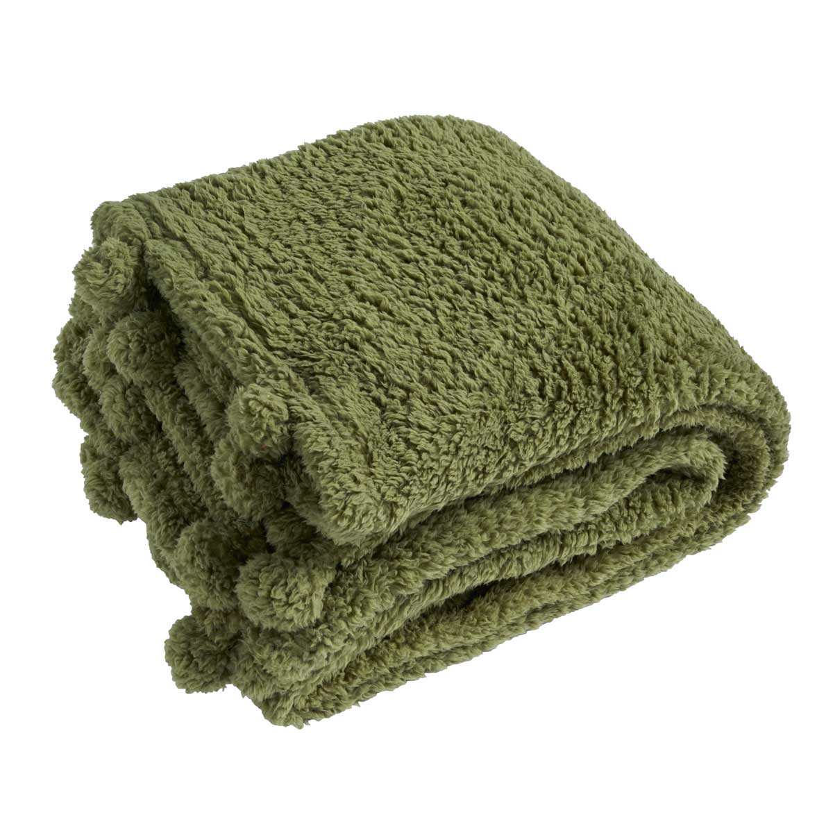 Cosy Pom Pom Throw, Olive