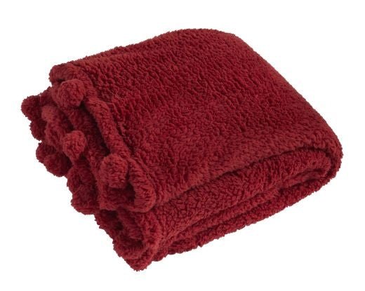 Cosy Pom Pom Throw, Red