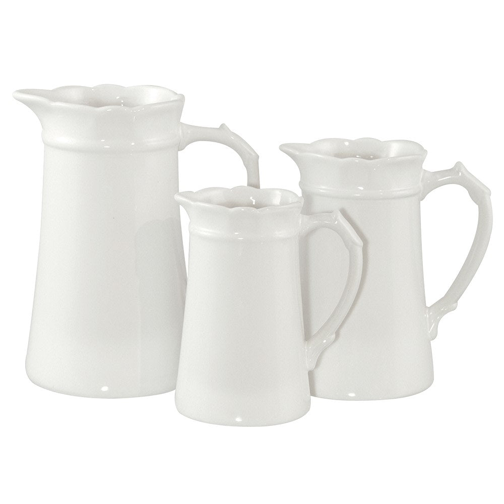 Country Style White Jugs Large,Medium,Small