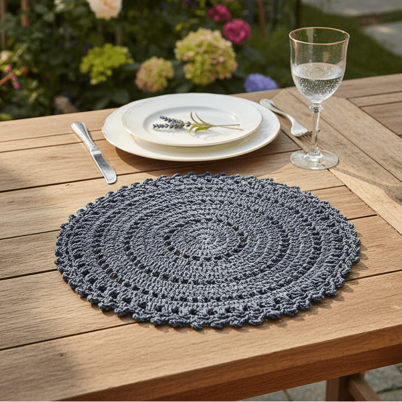 Crochet Placemat Ink Blue,Natural,Olive