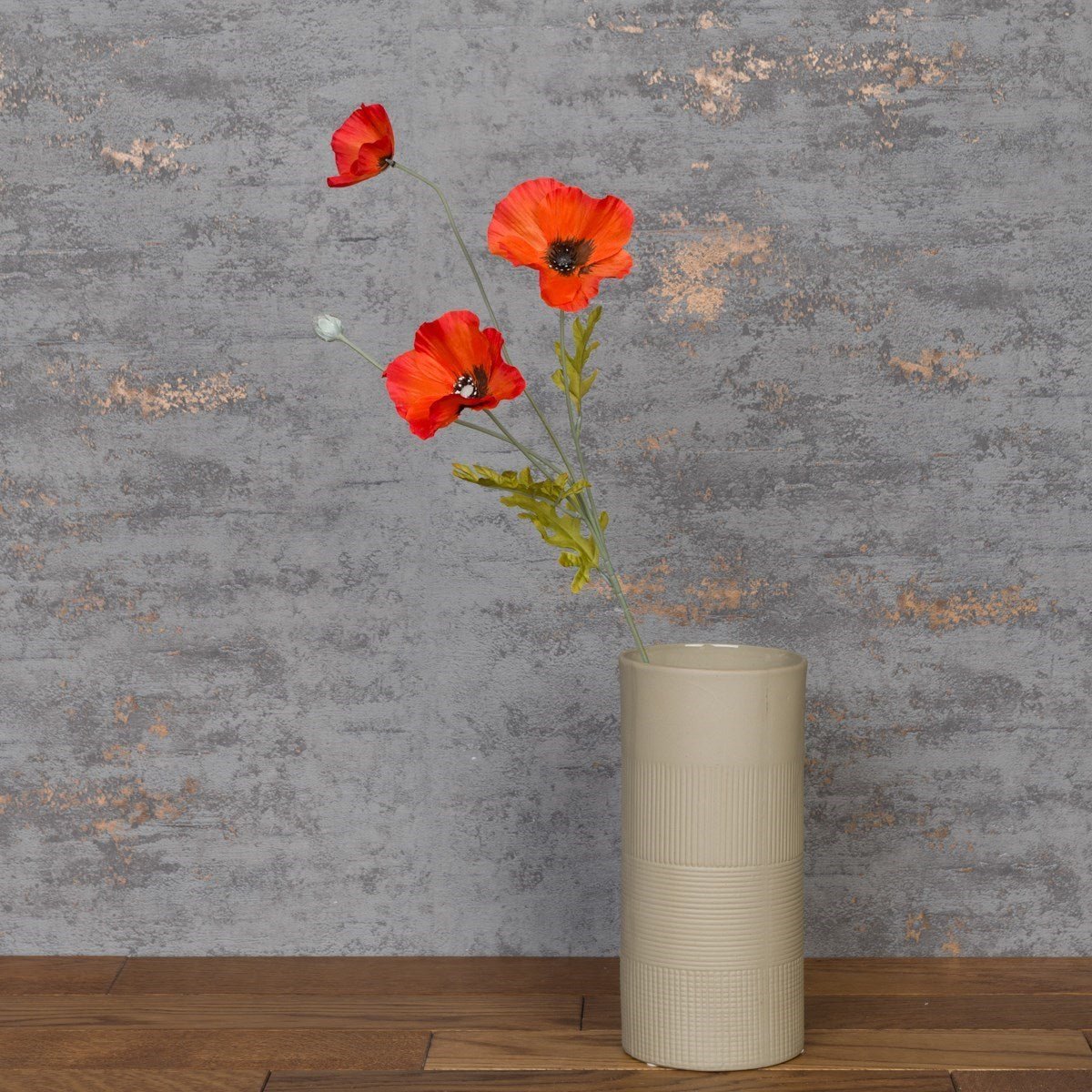 Dark Orange Poppy Spray, 3 Flowers,