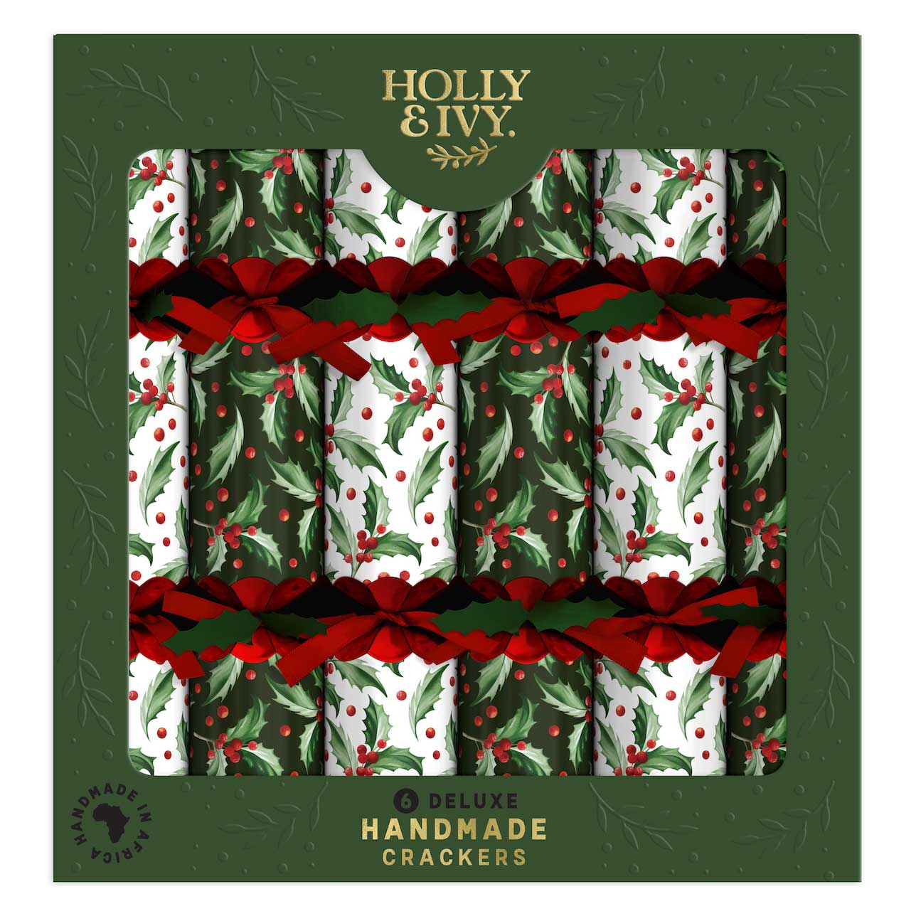 Deluxe Holly Christmas Crackers, Pack of 6