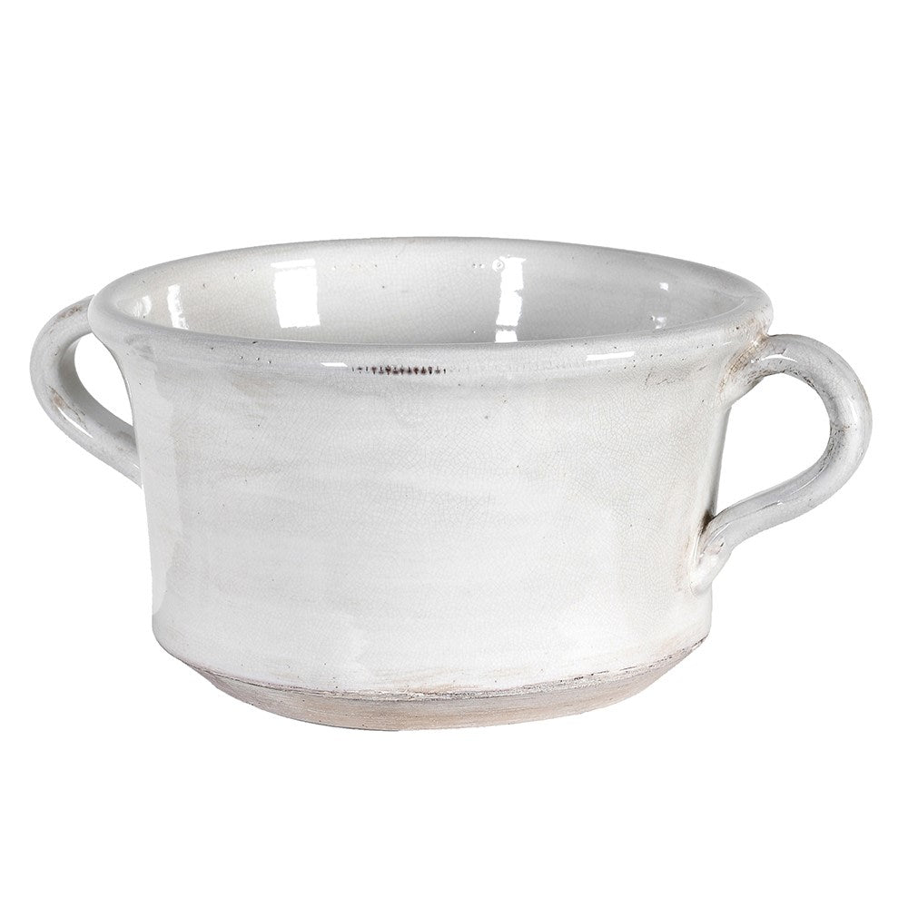 Distressed Cream Ceramic Bowl with Handles