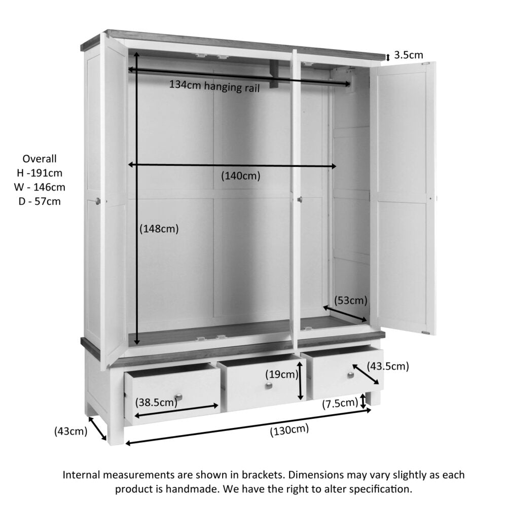 Dorset Triple 3 Drawer Wardrobe - Angela Reed -