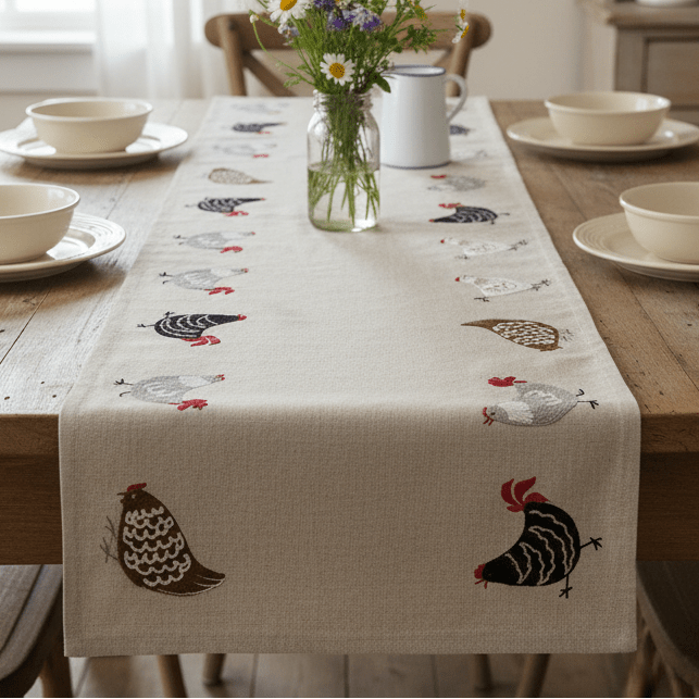 Embroidered Hen Table Runner - Angela Reed -